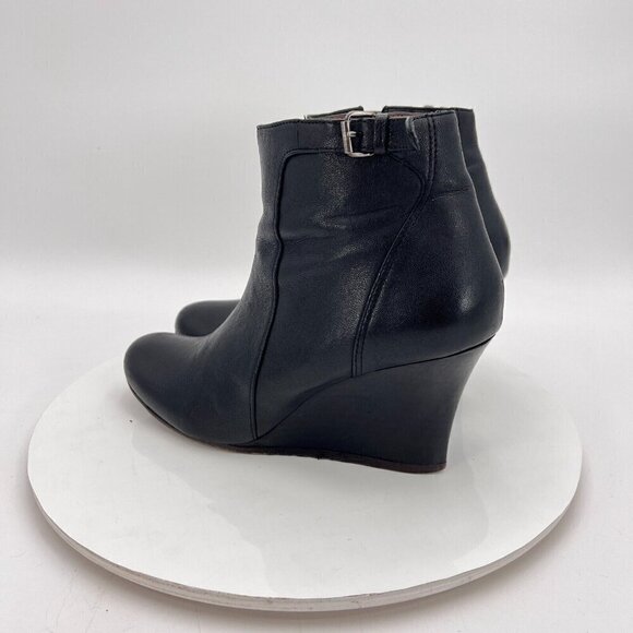 Lanvin Women Size 6 Black Patent Leather Buckle Side Zip Ankle Wedge Boot - Picture 7 of 16